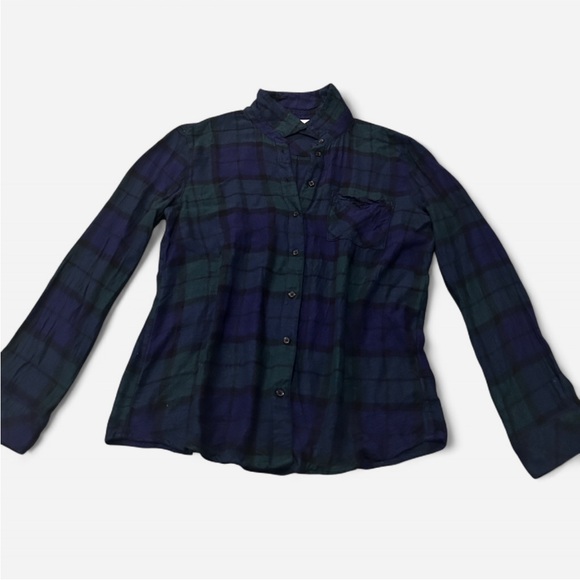 Market & Spruce Tops - Market & Spruce Plaid Button-Up Shirt in Blue and Green